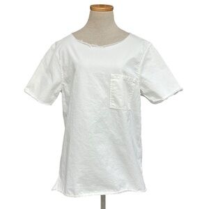 1975 T Shirt Short Sleeve Frayed Neck Denim White Size Small